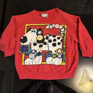 Vintage Zoodles Sweateshirt 1992 Colorful Red Watch Dog‎ Clock 4T - Stain